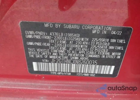 2022 Subaru Crosstrek Limited from USA, damaged, VIN JF2GTHNCXN8260035